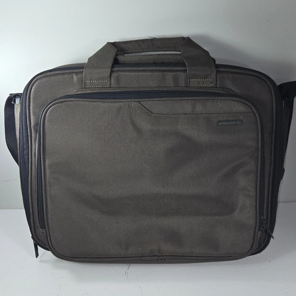 Tucano Prima Laptop Messenger Bag Brown Olive Ballistic Nylon Briefcase 16.5X12‎